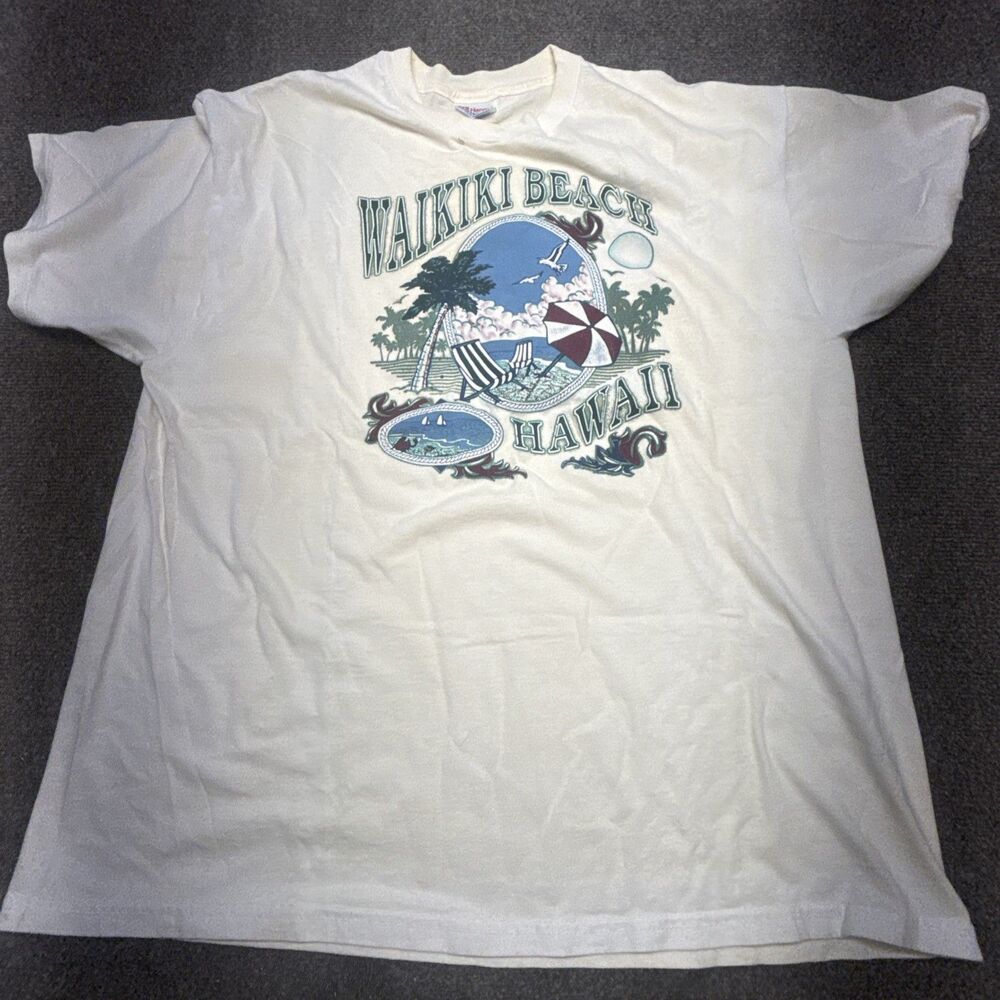 Vintage Hawaii Waikiki Beach T-Shirt Single Stitch USA XL Hanes Heavy Weight